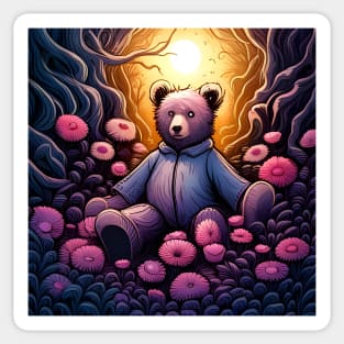 Teddy covered in flowers in a magic Garden Sticker